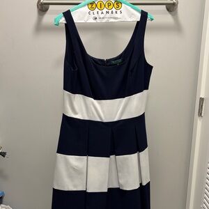 Ralph Lauren Blue and White Blocked Midi Dress